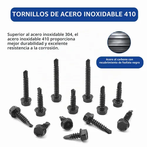 Vista 4 de Tornillos autoperforantes - Kit de tornillos de cabeza hexagonal con arandela #8 x 1/2'' a 1-1/2'', tornillos autorroscantes de acero inoxidable 410