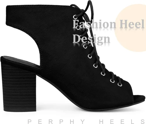 Vista 5 de Perphy Lace Up Peep Toe Slingback Heels Chunky Heel Ankle Boots for Women