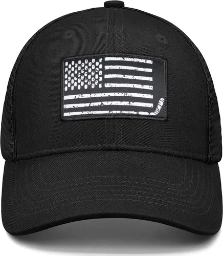 Vista 2 de Nuyjimr Sombreros de camionero de la bandera estadounidense para mujeres y hombres, gorra de golf ajustable para exteriores, Bandera de Hockey