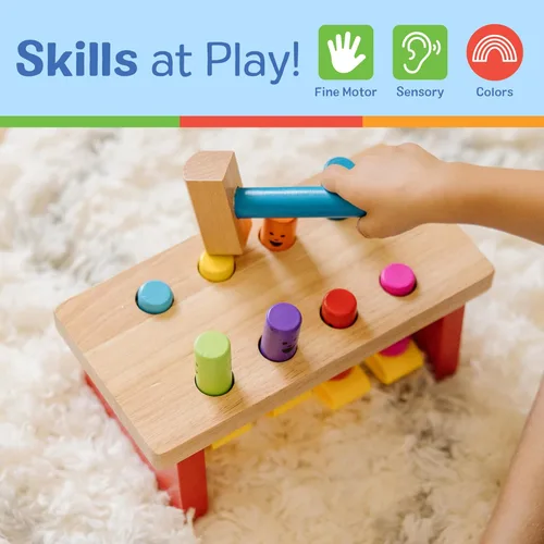 Vista 10 de Melissa & Doug, juguete de taller de madera con maza, Banca golpeada, Multicolor