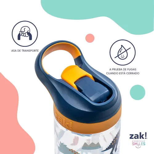 Vista 5 de Zak Designs Minecraft - Botella de agua para niños con popote y asa de transporte integrado, hecha de plástico, diseños de botellas de agua a prueba