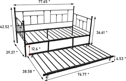 Vista 9 de HOMERECOMMEND Sofá cama doble con soporte de listones de acero nido estándar, negro