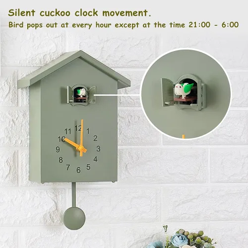 Vista 2 de Reloj de cuco de cuco con quimero y péndulo, voz de pájaro natural o llamada de cuco, reloj Coo Coo para arte de pared, hogar, sala de estar