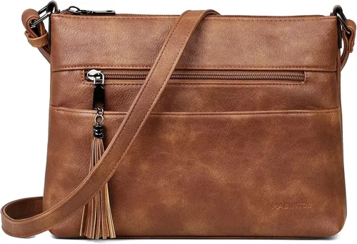 Vista 7 de MASINTOR Bolsos cruzados para mujer, bolso cruzado mediano ligero, bolsos de hombro de cuero suave para mujer con borla