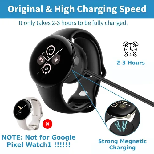 Vista 4 de Paquete de 2 cables de carga USB C para Google Pixel Watch 2/3 y Fitbit Sense/Versa 3/4 (3.3 pies, 4 pines), no para Pixel Watch 1