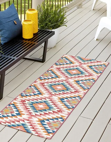 Vista 11 de Unique Loom Outdoor Southwestern Collection - Alfombra de área - Fethiye (2' x 3' 1", rectangular, azul/azul claro)