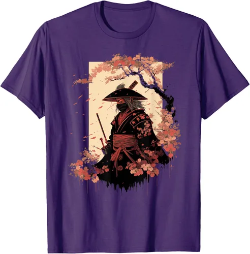 Vista 93 de Camiseta estética vintage samurái de arte japonés samurái retro cereza, Negro
