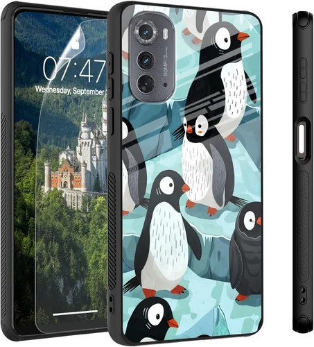 Vista 83 de Funda para Motorola Moto Edge 2022, cubierta trasera de vidrio templado con protector de pantalla, funda protectora a prueba de golpes para Motorola