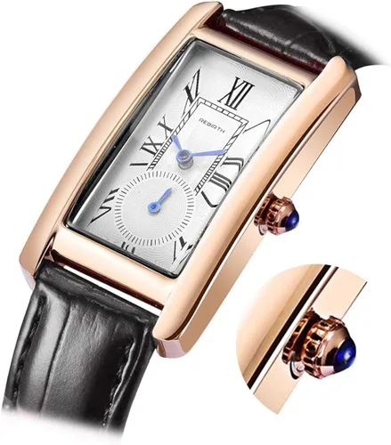 Vista 7 de carlien Reloj de cuarzo para mujer, elegante reloj de vestir rectangular con correa de cuero y corona de zafiro