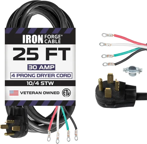 Vista 8 de Iron Forge Cable Cable de secado de 4 clavijas de 4 pies, negro 10/4 NEMA 14-30 enchufe cable de extensión de 30 amperios de 4 pies para secadora