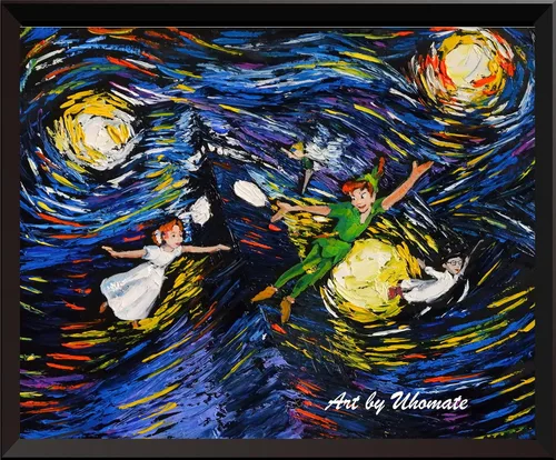 Vista 5 de Uhomate Peter Pan Never Grow Up Princess Tinkerbell Vincent Van Gogh - Pósteres de noche estrellada para el hogar, lienzo para pared, decoración