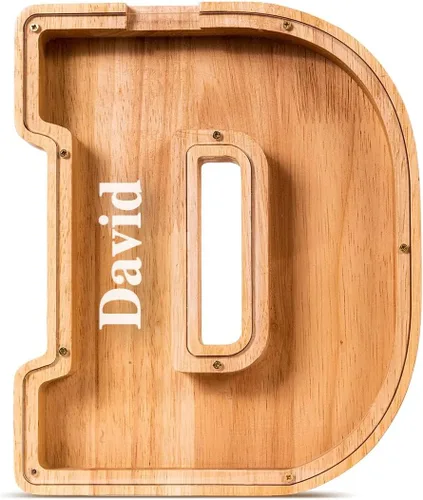 Vista 16 de SummiDate Alcancía de madera de letra para niños y niñas, Alfabeto, personalizada, regalo de cumpleaños y pascua para niños (A)