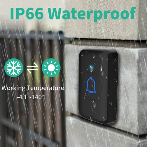 Vista 2 de Kits de timbre inalámbrico con 2 receptores IP66, impermeable, 1000 pies, para profesores de aula, con 66 tonos de llamada, 7 niveles de volumen