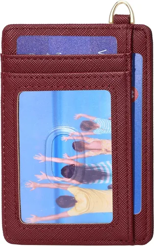 Vista 11 de Badiya Tarjetero delgado minimalista para tarjetas de crédito, bolsillo frontal con bloqueo RFID, estuche compacto para tarjetas con ventana