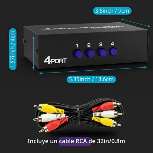 Vista 6 de Fosmon Interruptor y divisor RCA de 3 vías, selector de audio y video estéreo de 3 entradas (hembra) y 1 salida (hembra) con cable de conexión AV
