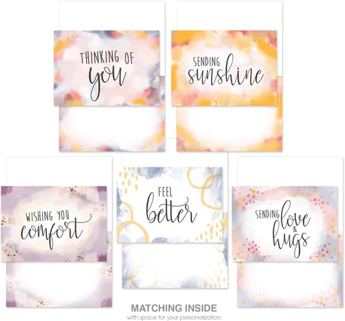 Vista 2 de Canopy Street Simple Sentiments - 25 paquetes de tarjetas de felicitación y ánimo con sobres blancos / 5 diseños reflexivos / Tarjetas de 5" x 7