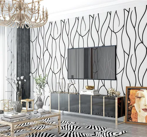 Vista 7 de Papel pintado no tejido con patrón geométrico nórdico de líneas modernas, simple y elegante para sala de estar, fondo para televisión, decoración