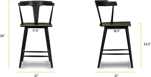 Vista 3 de Poly & BARK Enzo Taburete de mostrador – Moderno taburete de bar tapizado con respaldo curvo, asiento acolchado, tapicería premium, patas de madera
