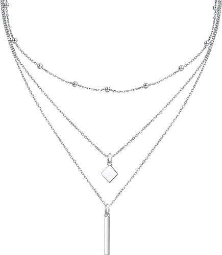 Vista 13 de DAOCHONG Collar con colgante de cadena larga triple multicapa de plata esterlina S925 para mujer