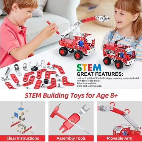 Vista 3 de Ferthor Fun Juguetes de Construcción STEM para Niños de 8-12 Años, Conjuntos Creativos Serie de Camiones de Bomberos Kit de Modelo, Juguetes
