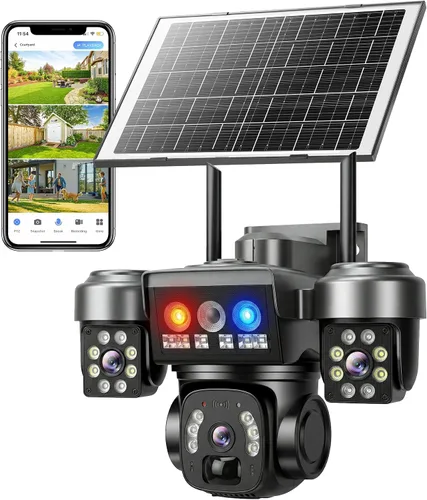Vista 11 de KEPEAK Cámara de seguridad solar inalámbrica para exteriores, cámara PTZ de triple lente, inclinación panorámica de 360°, visión nocturna a