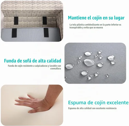 Vista 2 de Muebles de patio al aire libre conjunto PE mimbre ratán al aire libre sofá seccional Gris