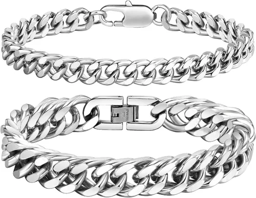 Vista 11 de VNOX 2 Pcs Sturdy Stainless Steel Chain Bracelet for Men Women Negro