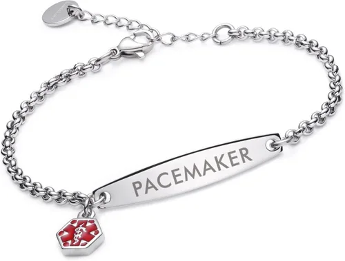 Vista 100 de LinnaLove - Pulsera de identificación de alerta médica con cadena Rolo simple pregrabada para mujer