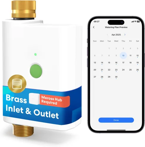 Vista 10 de meross Temporizador de agua WiFi para manguera de jardín, temporizador de manguera inteligente con entrada y salida de latón, válvula de rociador