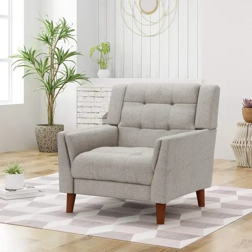 Vista 2 de Christopher Knight Home - 305538 Evelyn Mid Century - Sillón de tela moderno, color beige, nogal (305538).