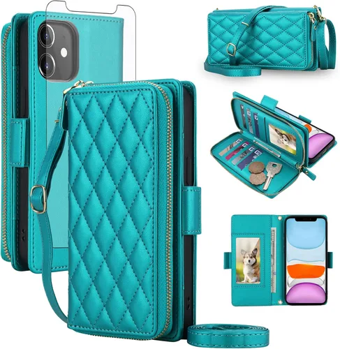 Vista 81 de Asuwish Funda compatible con iPhone 6/6s/7/8/SE 2020 2022 con cremallera y bloqueo RFID, protector de pantalla, correa cruzada i6 i7 i8 7s 8s SE2020
