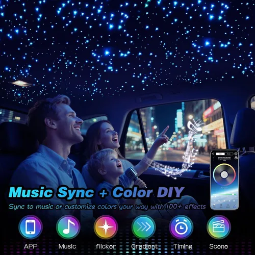 Vista 2 de Kit de Luminarias de Techo Starlight Efecto de Luz Titilante y de Meteorito VASTFIRE 16W RGB para Techos de Coches, SUVs, RVs, Teatros en Casa