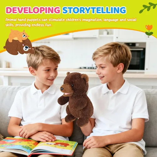 Vista 5 de Marionetas de Mano de Animales de 11 Pulgadas Safari Selva Zoológico Bosque Títere Selva Tropical Pastizales Animales Juego de Roles para Niños