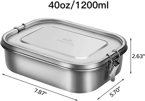 Vista 2 de G.a HOMEFAVOR - Lonchera Bento de acero inoxidable, 3 compartimentos, 40.6 fl oz/40 onzas
