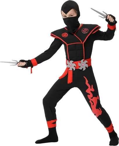 Vista 4 de Conjunto de disfraz de Ninja Deluxe para niños, disfraz de Kung Fu ideas de Halloween