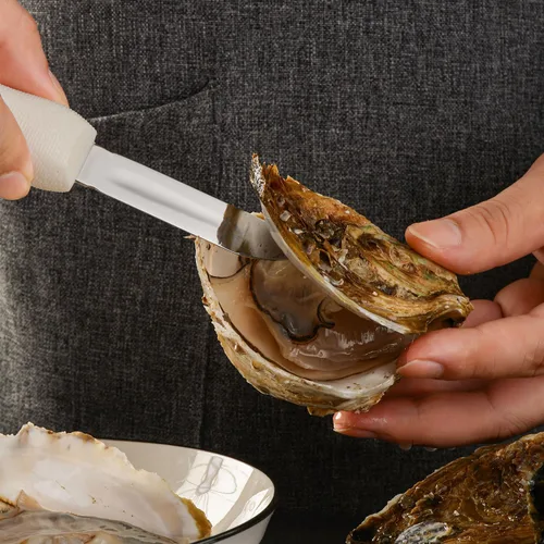 Vista 4 de Cuchillo de shucking de ostras, 2.75 pulgadas, estilo New Haven, cuchillo de almeja con mango de polietileno antideslizante, abridor de mariscos