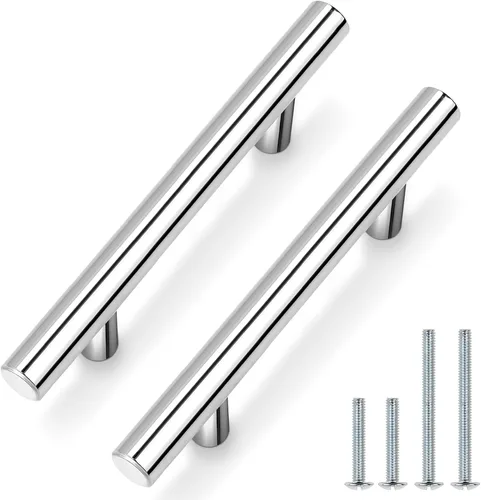 Vista 15 de Probrico Paquete de 5 manijas de gabinete de cocina cromadas pulidas para puerta de gabinete de 2-1/2 pulgadas, tiradores redondos de barra en T