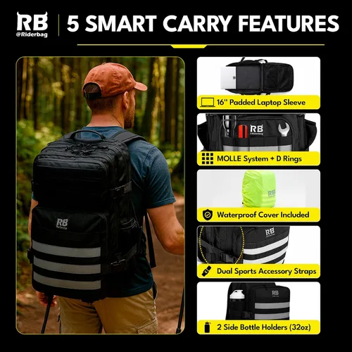 Vista 3 de Riderbag Xtreme - Bolsa de viaje táctica de 30 litros (negro) From Work to Workout, Tactical Everyday Carry, Motorcycle Commuting, Weekend Travel