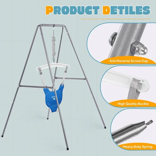 Vista 3 de Saltarón para bebé con soporte, Saltarónes y balancines para bebés, Ejercicio para bebé adecuado para 6-24 meses, fácil de ensamblar y guardar Azul