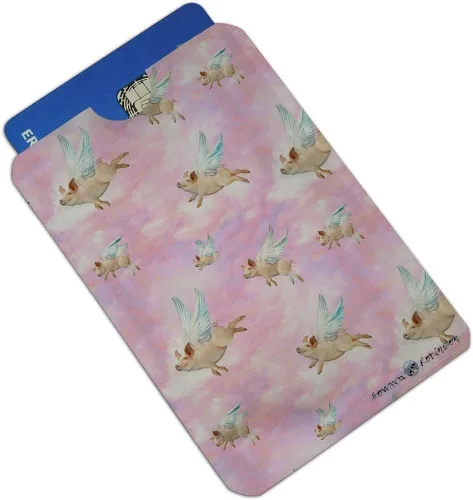 Vista 2 de If Pigs Could Fly Pink Clouds Wings Credit Card RFID Blocker Holder Protector Cartera Monedero Juego de 4