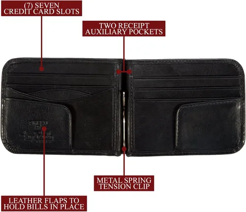 Vista 3 de Tony Perotti Mens Money Clip Bifold Wallet Slim Minimalist Card Case Pockets Italian Leather