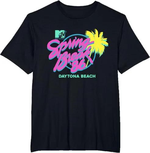 Vista 38 de MTV Camiseta de cuello redondo de ajuste clásico - Spring Break Daytona Beach, negro, adulto, manga corta, algodón y poliéster