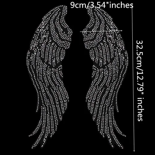 Vista 4 de Ala de ángel grande para planchar en Hot Fix Rhinestone Transfer Bling Motif Diamond Applique 1 par