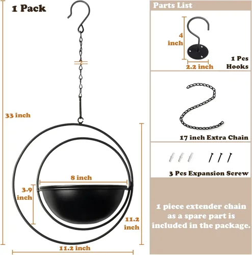 Vista 4 de Hajia 1 paquete de soporte colgante en forma de luna con maceta desmontable de 8 pulgadas, colgador de metal negro para interiores y exteriores