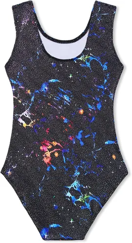 Vista 2 de Domusgo Leotardos de gimnasia para niñas, trajes brillantes de una pieza