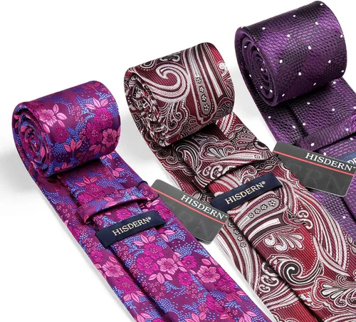 Vista 27 de HISDERN Juego de corbatas extralargas para hombre y pañuelo de bolsillo de 63 pulgadas, colección XL, caja de regalo, corbata, lote de 3