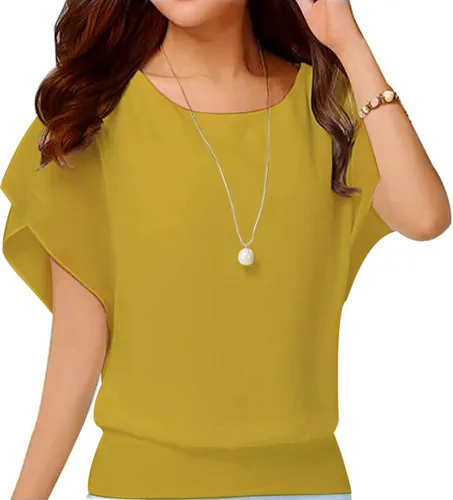 Vista 44 de VIISHOW - Blusa de gasa y de manga corta para mujer, estilo holgado y casual Negro