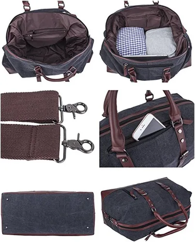 Vista 6 de Bolsa de lona de viaje de fin de semana, extra grande, bolso de mano, Negro