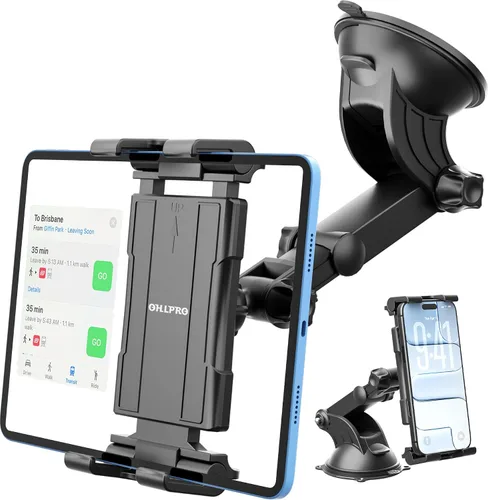 Vista 11 de OHLPRO Soporte para tablet para tablero de automóvil y parabrisas, soporte para iPad con ventosa, rotación de 360°, soporte retráctil ajustable