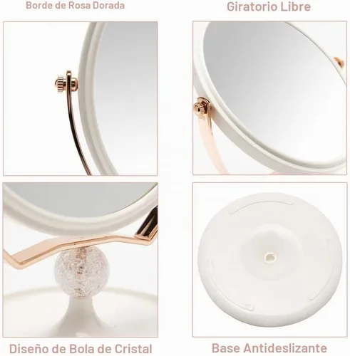 Vista 5 de YEAKE Espejo de tocador de maquillaje con aumento, plástico ABS, doble cara, aumento 3X, giro de 360°, espejo de maquillaje de belleza, espejo